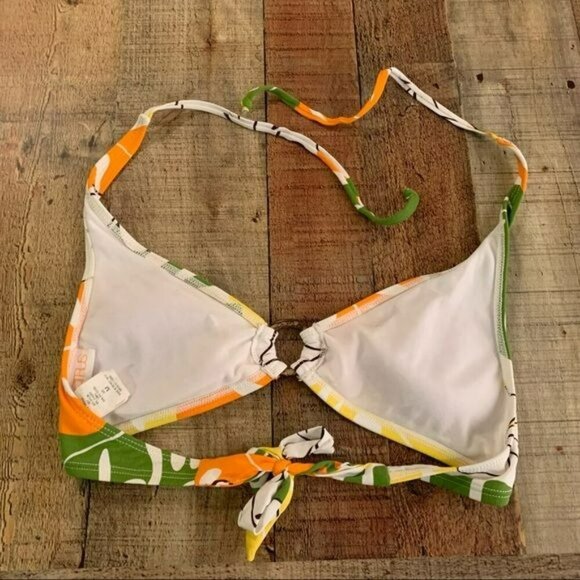 Citrus banana leaf yellow, white, green, orange bikini top - M - Picture 2 of 6